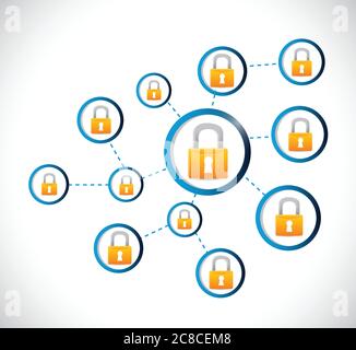 Secured network connection diagram illustration design over a white background Stock Vector