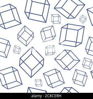 Seamless pattern with geometric elements - blue cubes on the whi Stock Vector