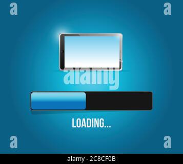 Loading tablet updates illustration design over a blue background Stock Vector