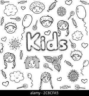 Word kids - coloring page for adults and children. Doodle cartoo Stock Vector