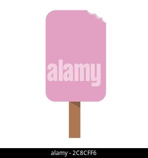 Bitten pink ice cream icon. Pink lolly ice cream vector illustration isolated on white background Stock Vector