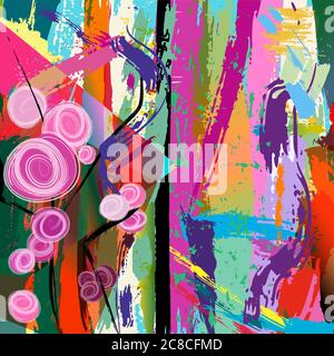 abstract background composition with a rosebush, with strokes and splashes Stock Vector