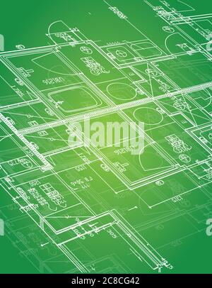 Blueprint illustration design over a green background Stock Vector