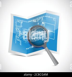 Blueprint and magnify illustration design over a white background Stock Vector