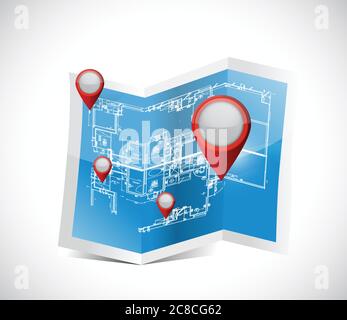 Locator pointers blueprint illustration design over a white background Stock Vector