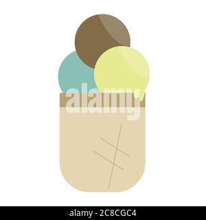 Ice cream in cone icon. 3 balls of ice cream illustration isolated on white background Stock Vector
