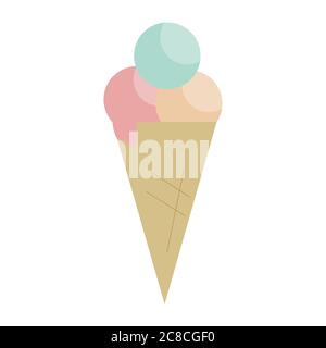 Ice cream in cone icon. 3 balls of ice cream illustration isolated on white background Stock Vector