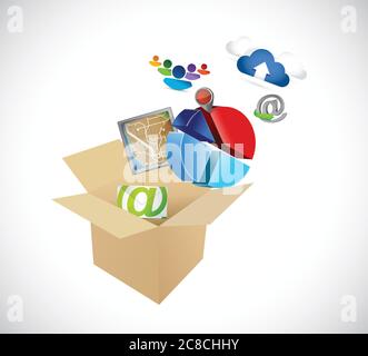 Box full of app and tools. illustration design over a white background Stock Vector