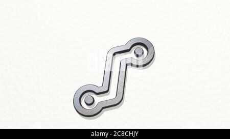 TOOLS CRESCENT DOUBLE from a perspective on the wall. A thick sculpture made of metallic materials of 3D rendering. illustration and background Stock Photo