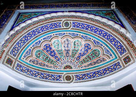 Ceiling in the interior of the Bahia Palace, Marrakesh, Morocco Stock Photo