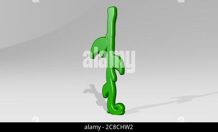 leaves from a branch from a perspective with the shadow. A thick sculpture made of metallic materials of 3D rendering. background and illustration Stock Photo