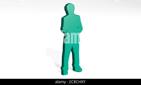 man made by 3D illustration of a shiny metallic sculpture with the shadow on light background Stock Photo