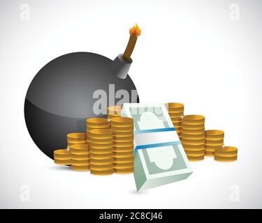 Bomb and money profits illustration design over a white background Stock Vector