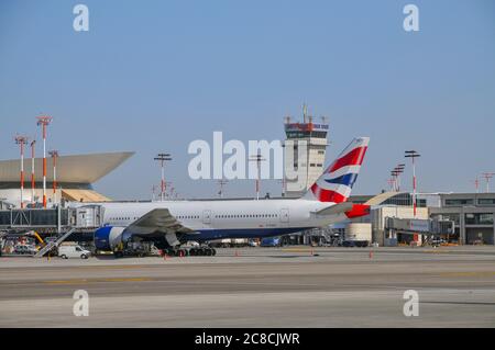 British Airways Boeing 777 at Ben Gurion airport, Israel Stock Photo