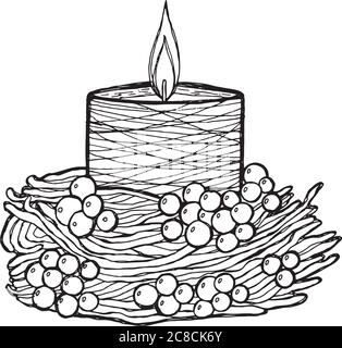 Christmas coloring page. Adult coloring book. Cute cat with scarf and