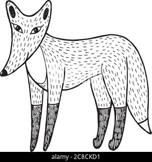 Fox - ink graphic artwork for adult and children coloring books. Stock Vector