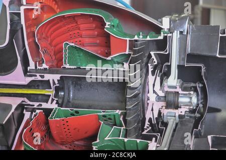 Coloured Cross section of a jet engine Stock Photo