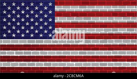 Usa flag illustration design graphic over a brick wall background Stock Vector