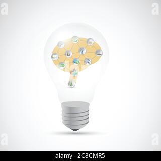 Light bulb and brain inside illustration design over a white background Stock Vector