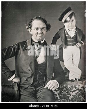 PT Barnum and General Tom Thumb, portrait photograph by Marcus Aurelius Root and Samuel Root, circa 1850 Stock Photo