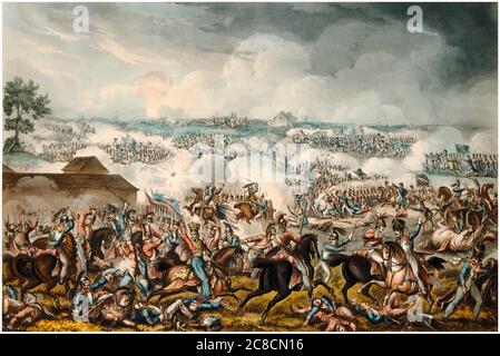 The Battle of Waterloo, June 18th 1815, engraving by Burkitt and Hudson, 1817 Stock Photo