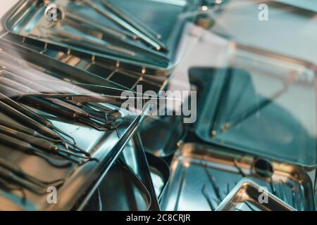 Doctor tools on blue surface. Medical concept Stock Photo