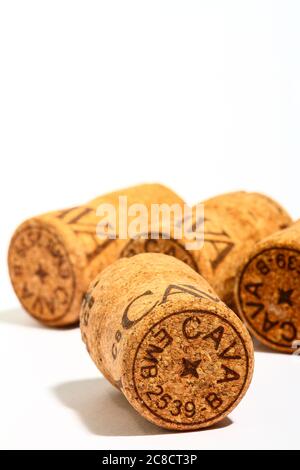 Cava wine cork stoppers isolated on a white background Stock Photo
