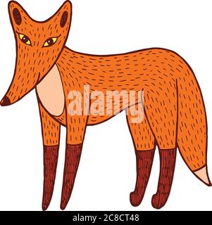 Fox - colorful simple doodle graphic artwork. Isolated design el Stock Vector