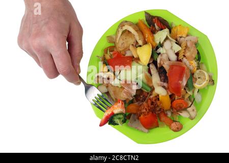 In the future, all people will eat food  waste from garbage bins. Isolated studio concept Stock Photo
