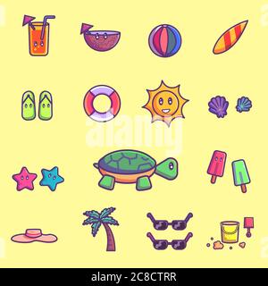 Vector Set Of Summer Icon. Summer Icon Concept Isolated Premium Vector. Flat Cartoon Style Stock Vector