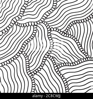 Doodle waves with petal - ornament for adult coloring book. Vect Stock Vector