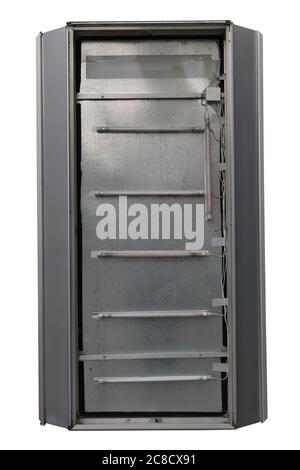 Old theatrical broken poster with fluorescent lights. Isolated on white outdoor object Stock Photo