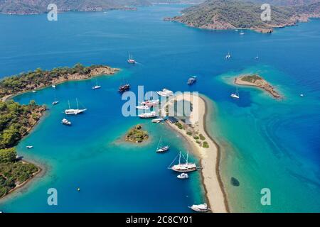 Aerial view of Yassıca Islands of Gocek Fethiye Turkey.