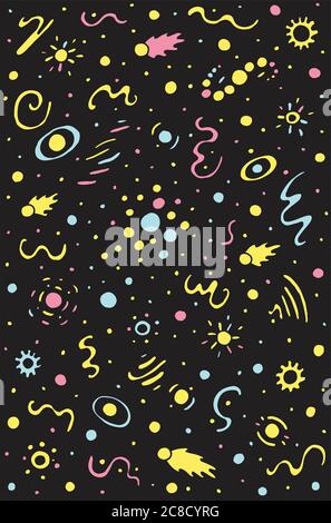 Cartoon colorful cosmic space background. Doodle hand drawn ink illustration. Vector artwork Stock Vector