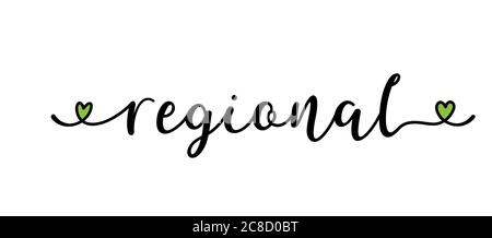 Hand sketched REGIONAL word in German as banner. Translated LOCAL. Lettering for poster, flyer, header, card, advertisement, announcement. Stock Vector
