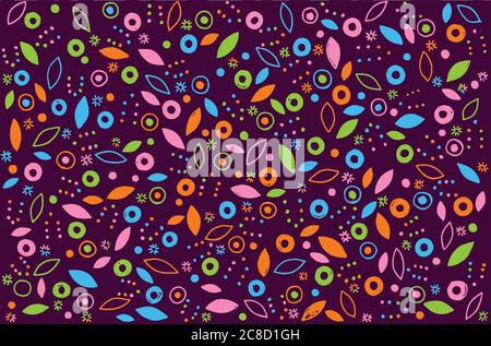 Colorful sketch pattern with floral elements. Hand drawn simple grunge ornament design. Vector illustration Stock Vector