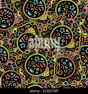 Psychedelic boho seamless pattern with abstract flowers. Vector design artwork Stock Vector