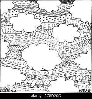 Doodle summer sky with ornaments. Hand drawn coloring page for adults. Vector illustration Stock Vector