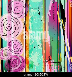 abstract background composition with roses, strokes, splashes and geometric lines Stock Vector
