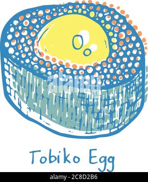 Sushi Tobiko Egg. Sketch color illustration. Sushi with roe and egg. Japanese seafood. Vector illustration Stock Vector