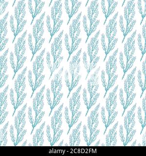 Feather branches - seamless pattern wuth hand drawn flowers. Floral pastel colored background. Vector illustration Stock Vector