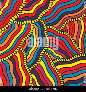 Colorful psychedelic background with stripes. Cartoon hand drawn artwork. Vector illustration Stock Vector