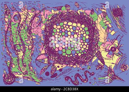 Grunge scratch styled doodle hand drawn background. Colorful abstract illustration. Vector artwork Stock Vector