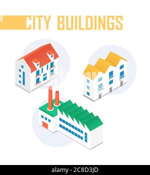 City buildings - modern vector colorful isometric elements Stock Vector
