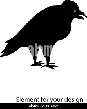 Black Raven. Postal bird. Raven isolated on white background. Game of thrones element Stock Vector