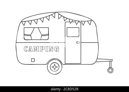 camper outline drawing isolated on white background vector illustration EPS10 Stock Vector