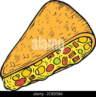 Mexican food quesadilla - colorful sketch. Ink artwork. Graphic doodle cartoon art. Vector illustration Stock Vector