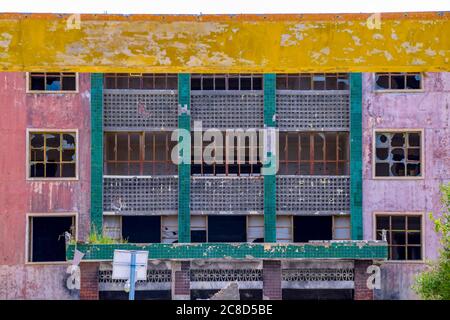 Destroyed abandoned glorious kindergarten in Aksai Oil Town, Jiuquan, Gansu, China. Stock Photo