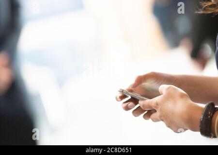Reading A Phone Message Stock Photo