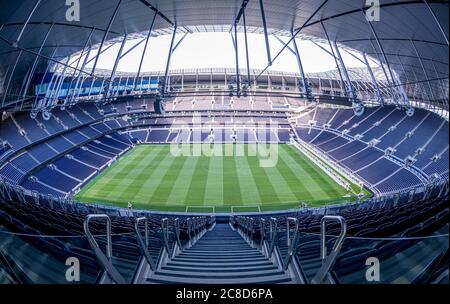 Fisheye view from the Stands of an empty Soccer Stadium Stock Photo